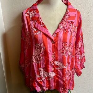 Printfresh Pink and Red Striped Leopard Pajama Top sz 1X